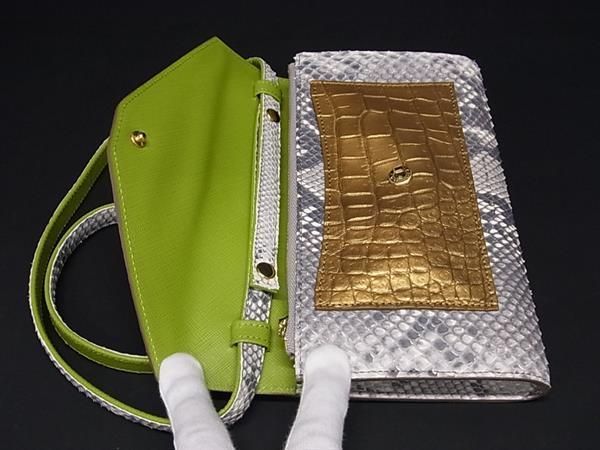 ■極上■本物■新品■未使用■ ADMJ エーディーエムジェイ パイソン×クロコダイル ショルダーウォレット 長財布 グレー系 AS5638 □極上□本物□新品□未使用□ ADMJ エーディーエムジェイ パイソン