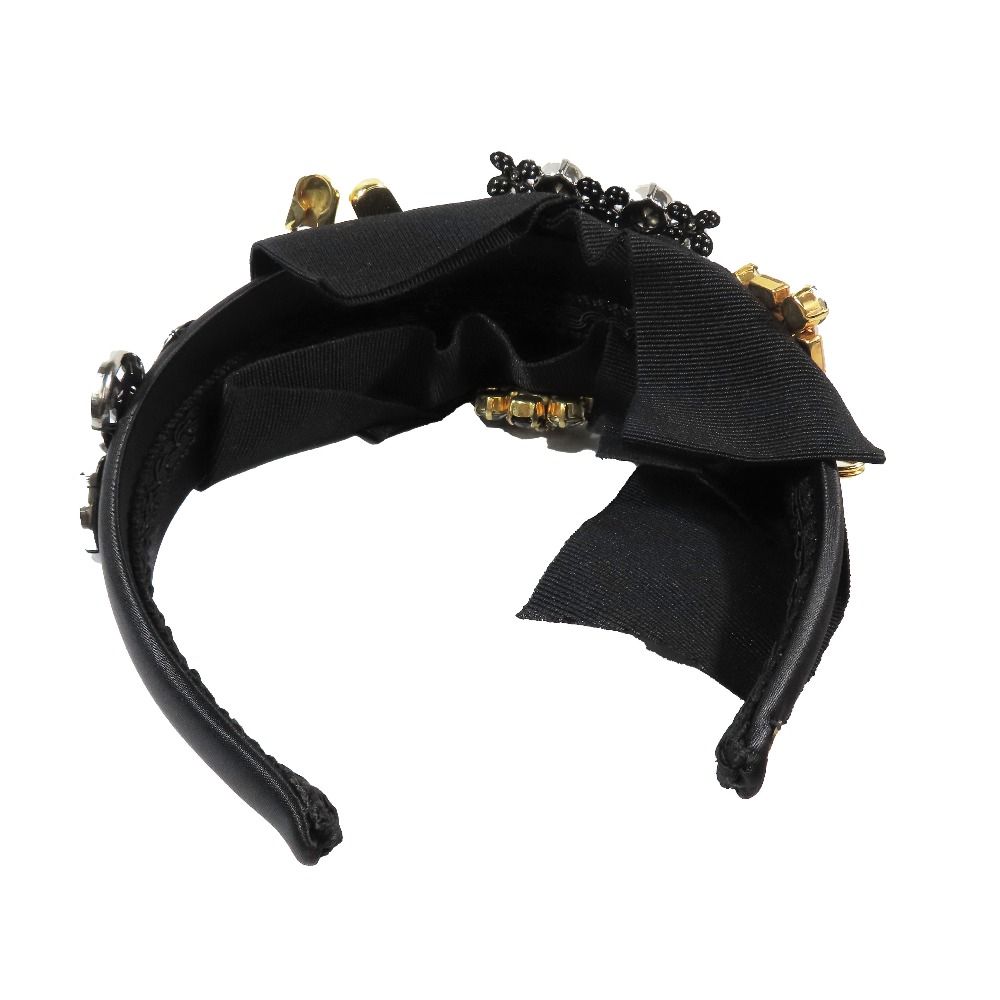  DOLCE GABBANA ドルチェアンドガッバーナ カチューシャ ティアラ フラワー ヘア クリスタル ビジュー 黒 レディース 古着 その他 ヘアアクセサリー