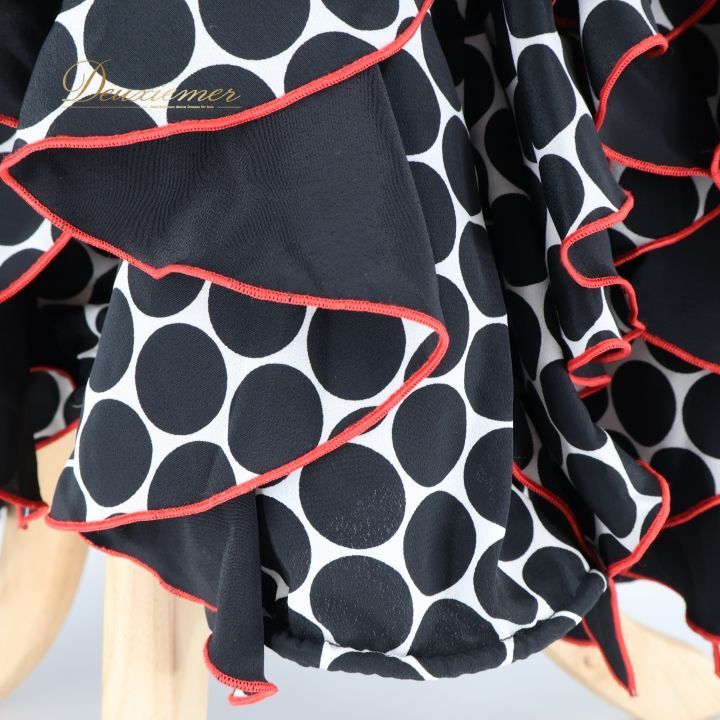 フラメンコ 衣装 ワンピース ドレス 黒 白 水玉 ドット MOLINA