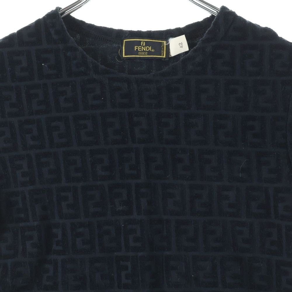 FENDI (フェンディ) ズッカ柄 ショート丈 クルーネック 半袖Tシャツ