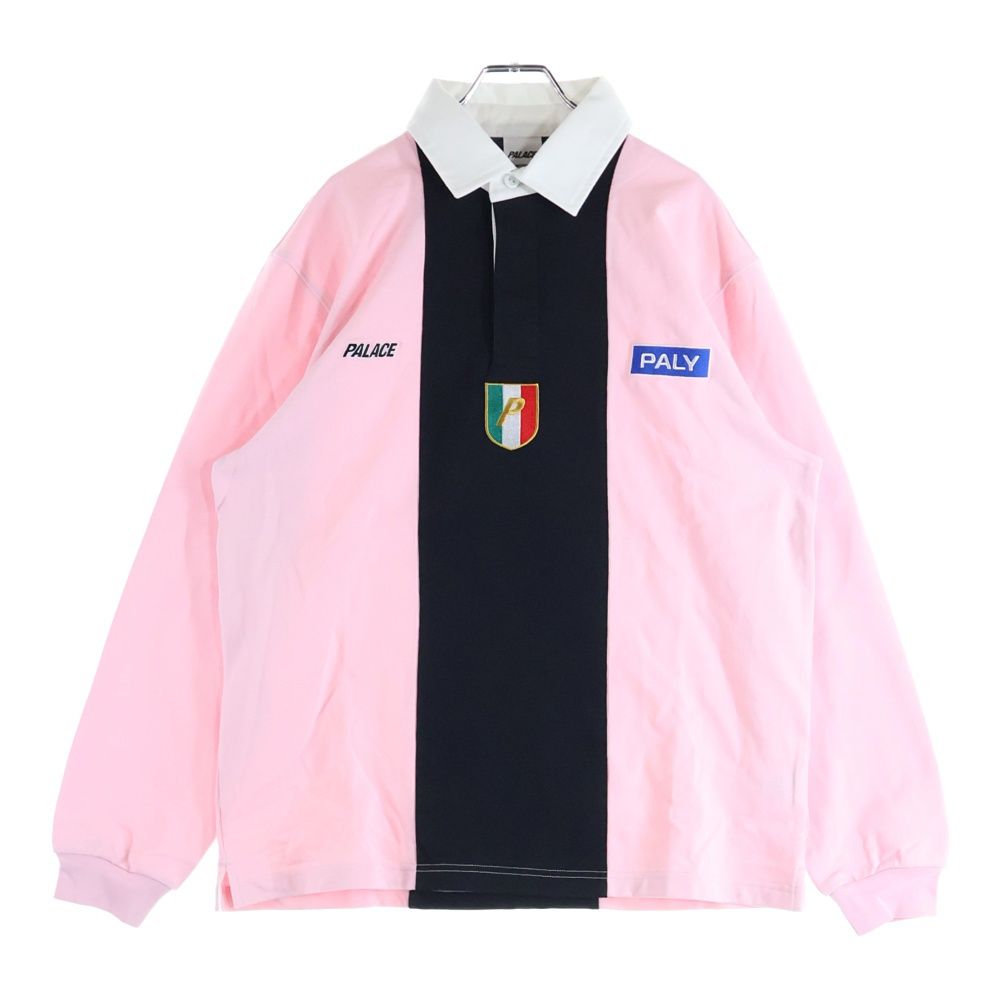 Palace Skateboards パレススケートボーズ Paly Rugby ロゴ刺繍 ラガーシャツ 長袖ポロシャツ ピンク P28ES029