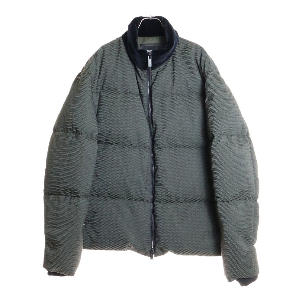 GIORGIO ARMANI ジョルジオアルマーニ メッシュ ベロア 切り替え スタンド ジップアップ ダウンジャケット カーキ T 000 W