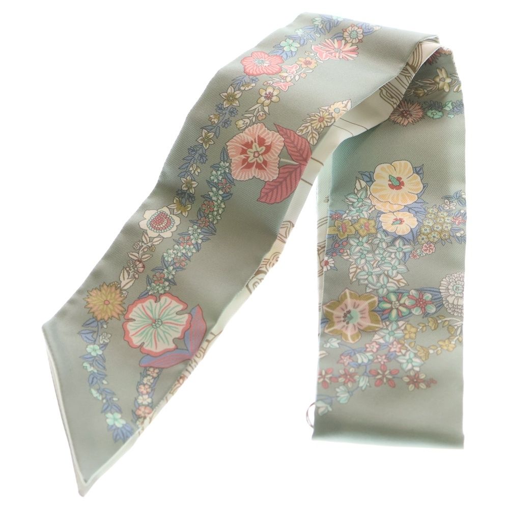 HERMES エルメス BRIDES DE GALA EN FLEURS ブリッドドゥガラアンフルール ツイリー スカーフ シルク グリーン