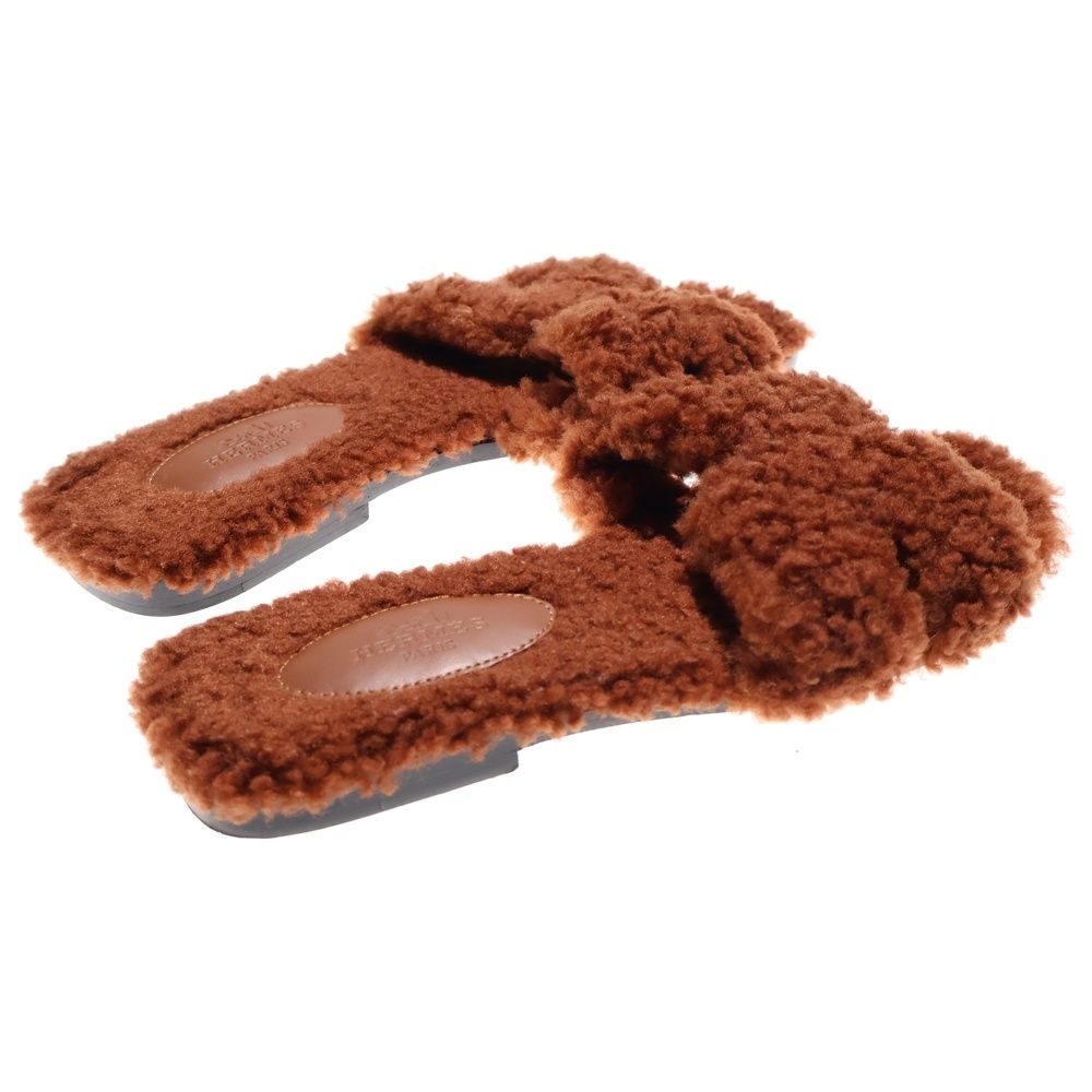 HERMES (エルメス) オラン ボア ムートン Hモチーフ フラット サンダル