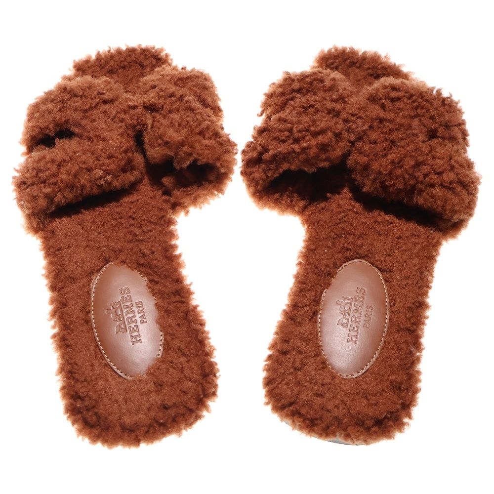 HERMES (エルメス) オラン ボア ムートン Hモチーフ フラット サンダル