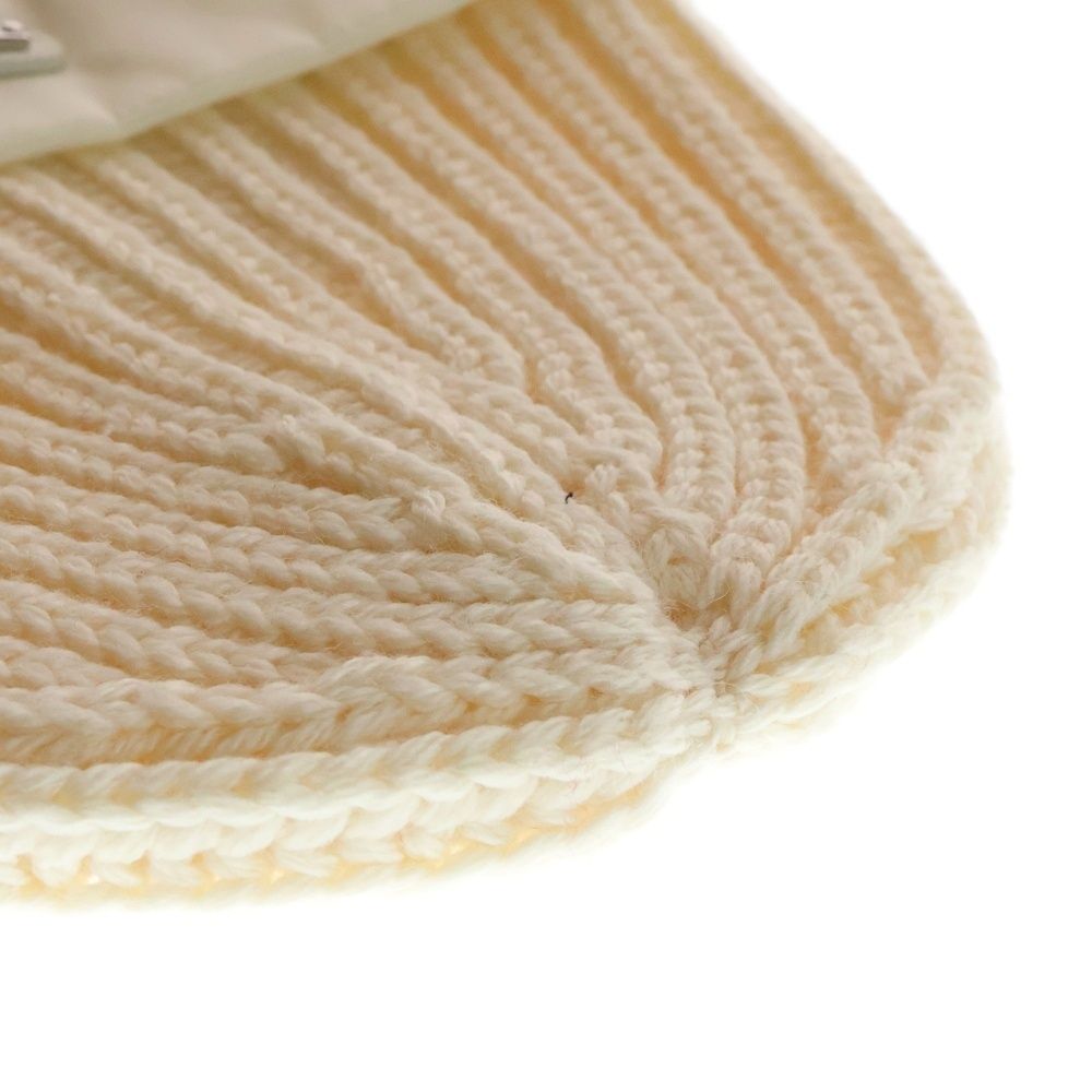  PRADA プラダ Re Nylon 切替 三角ロゴプレート ウール ニットキャップ ビーニー ホワイト UMD 446 S 202 1 WT 0 レディース ニット帽 ビーニー 帽子