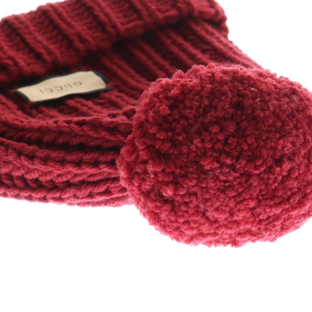 GUCCI (グッチ) ロゴパッチ ウール ニットキャップ ビーニー レッド