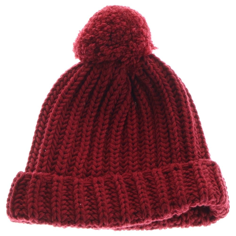 GUCCI (グッチ) ロゴパッチ ウール ニットキャップ ビーニー レッド