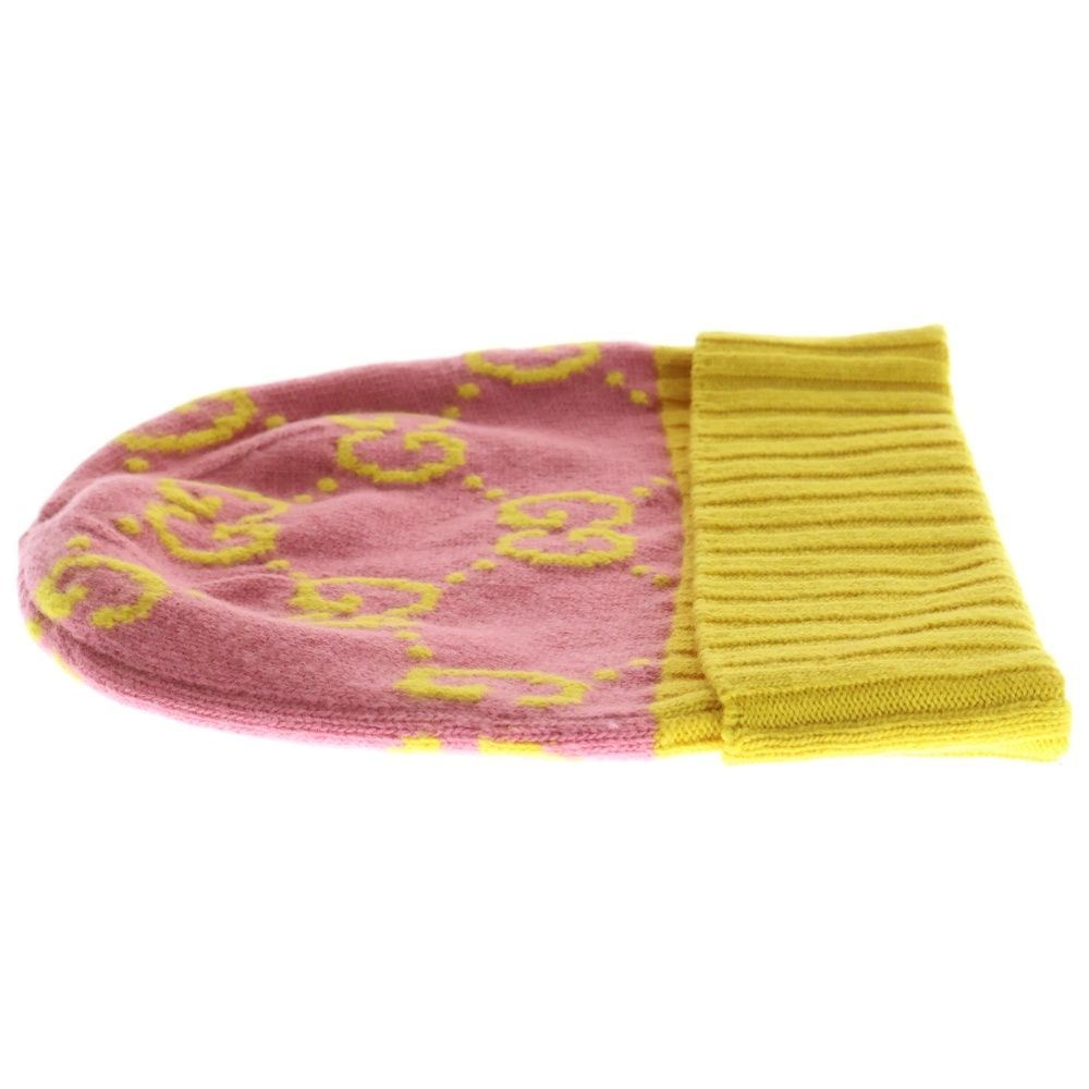 GUCCI (グッチ) GGロゴ総柄 ウール ニットキャップ ビーニー ピンク