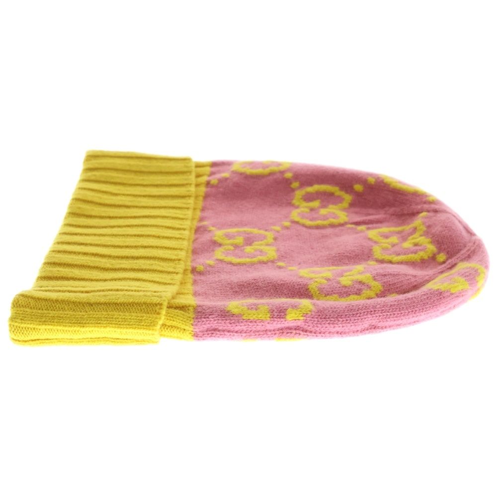 GUCCI (グッチ) GGロゴ総柄 ウール ニットキャップ ビーニー ピンク