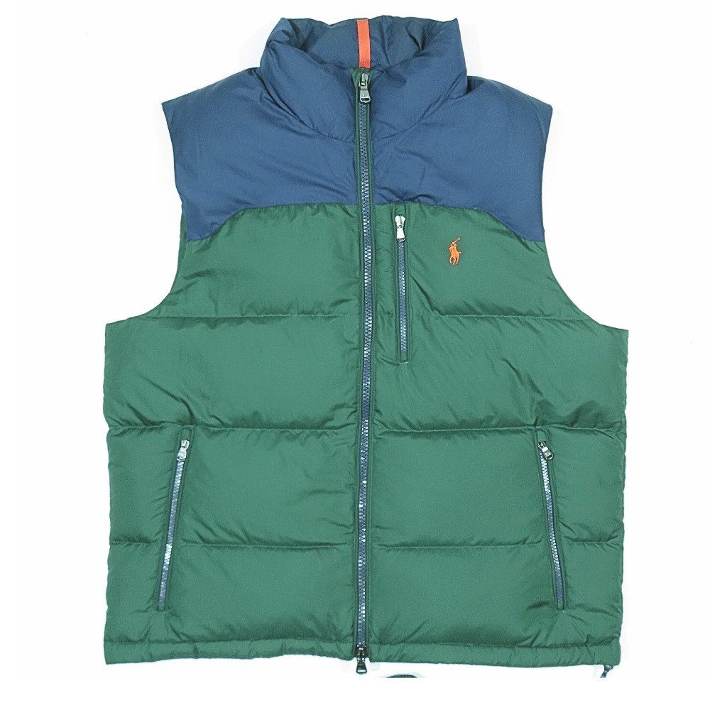 POLO RALPH LAUREN ポロラルフローレン バイ ダウンベスト ロゴ刺繍 ジャケット アウター ジップアップ L 紺 緑 メンズ 古着