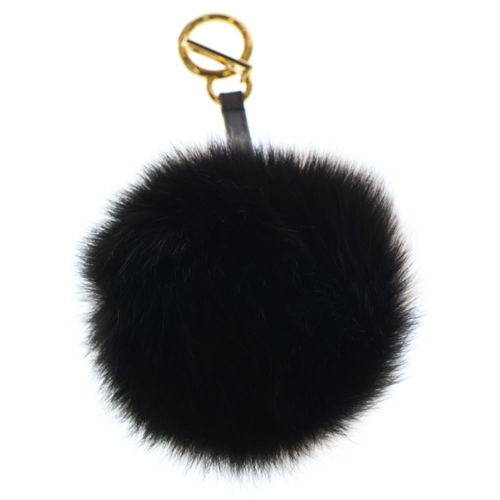 FENDI フェンディ ファー ポンポン バッグチャーム キーホルダー キーリング ブラック×ベージュ ゴールド金具