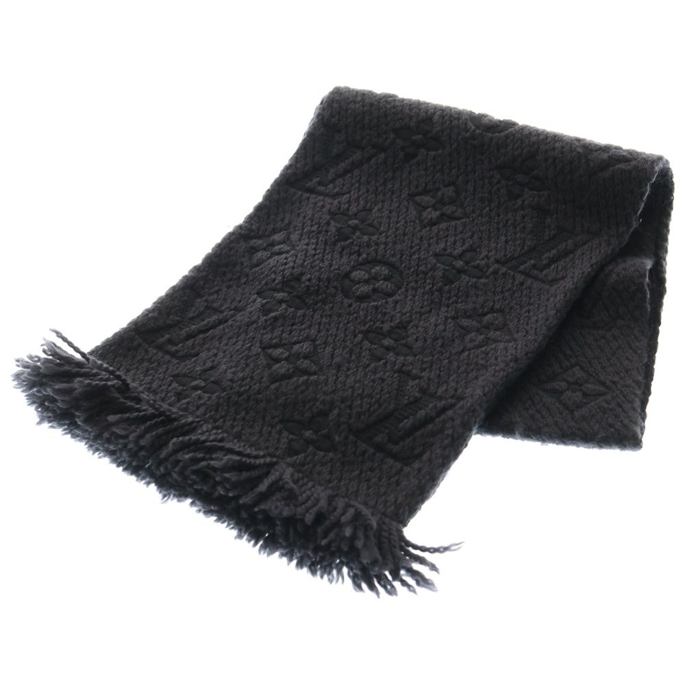 LOUIS VUITTON ルイヴィトン モノグラム エシャルプ ロゴマニア マフラー ブラック ウール M 72431