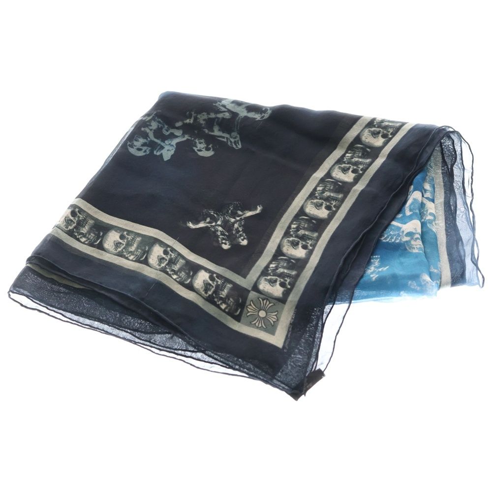 CHROME HEARTS クロムハーツ FOTI CH PLS フォティ CHプラス 総柄プリント シルクスカーフ ネイビー ブルー