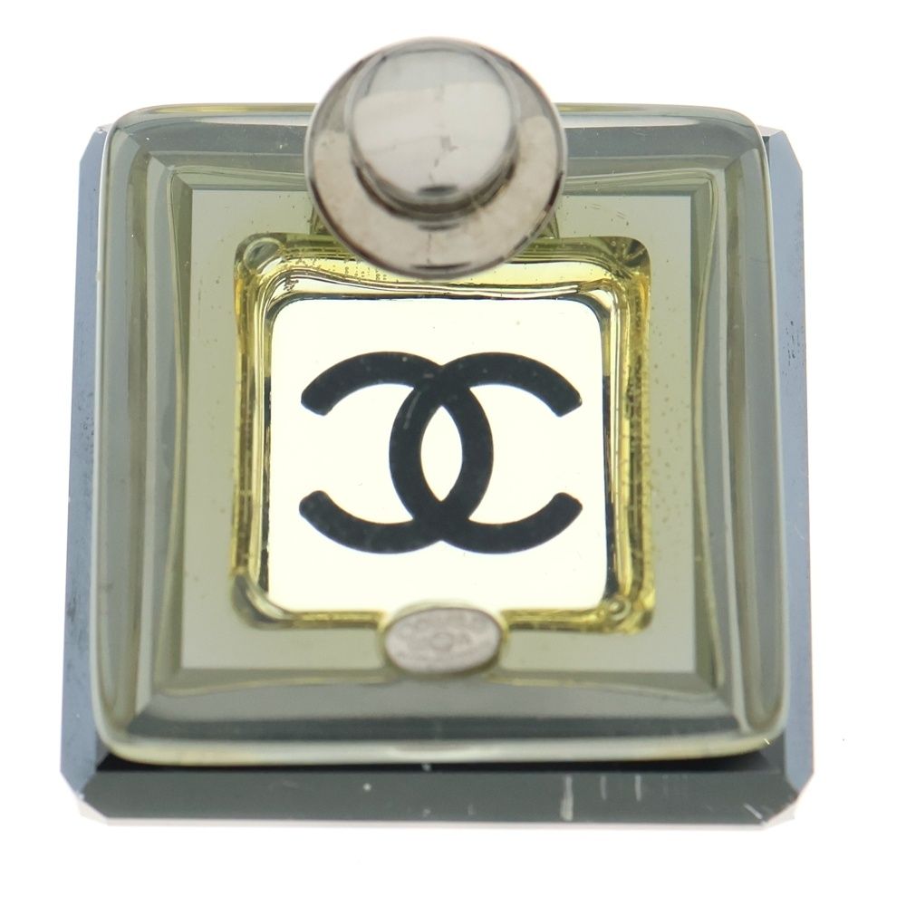 CHANEL シャネル ココマーク スクエアピンブローチ ピンバッジ ブラック×クリスタル シルバー金具