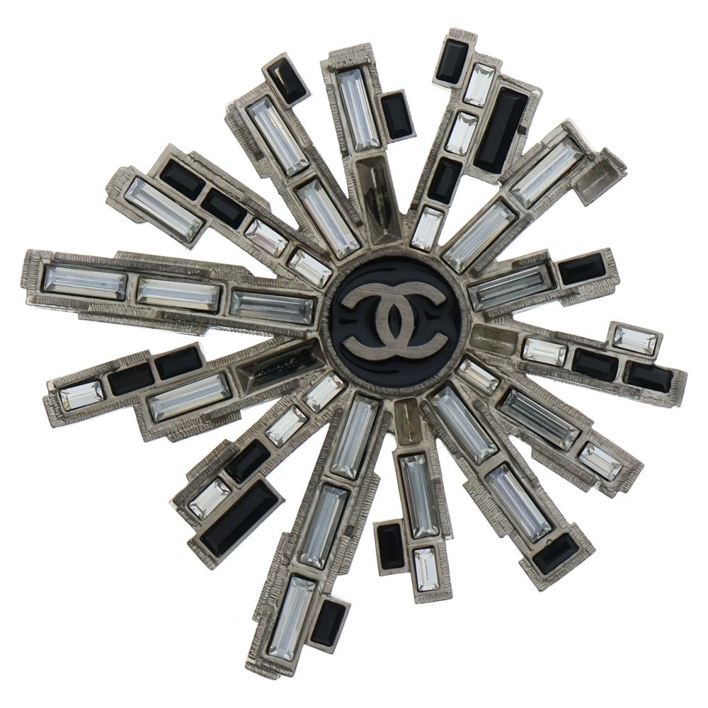 CHANEL シャネル ココマーク ラインストーン ブローチ ピンバッジ シルバー ブラック