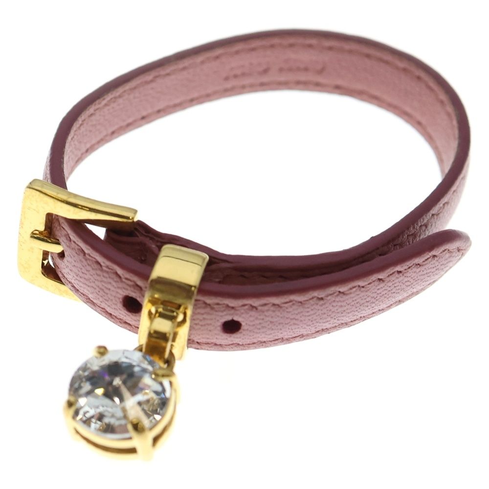 miumiu ミュウミュウ ラインストーン レザーブレスレット ピンク ゴールド