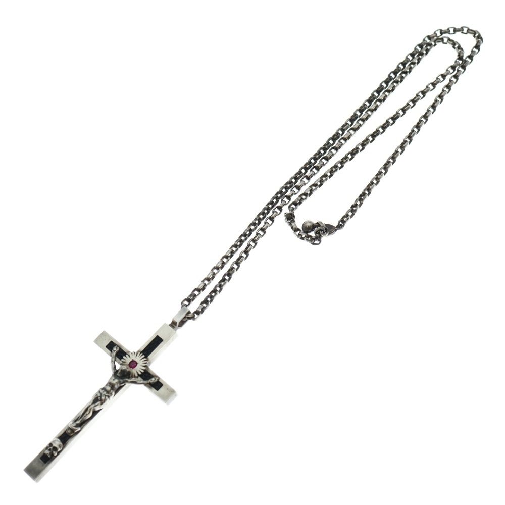 ISAMU KATAYAMA BACKLASH イサムカタヤマバックラッシュ ROSARY ロザリオ クロスペンダントトップ チェーンネックレス ルビー シルバー