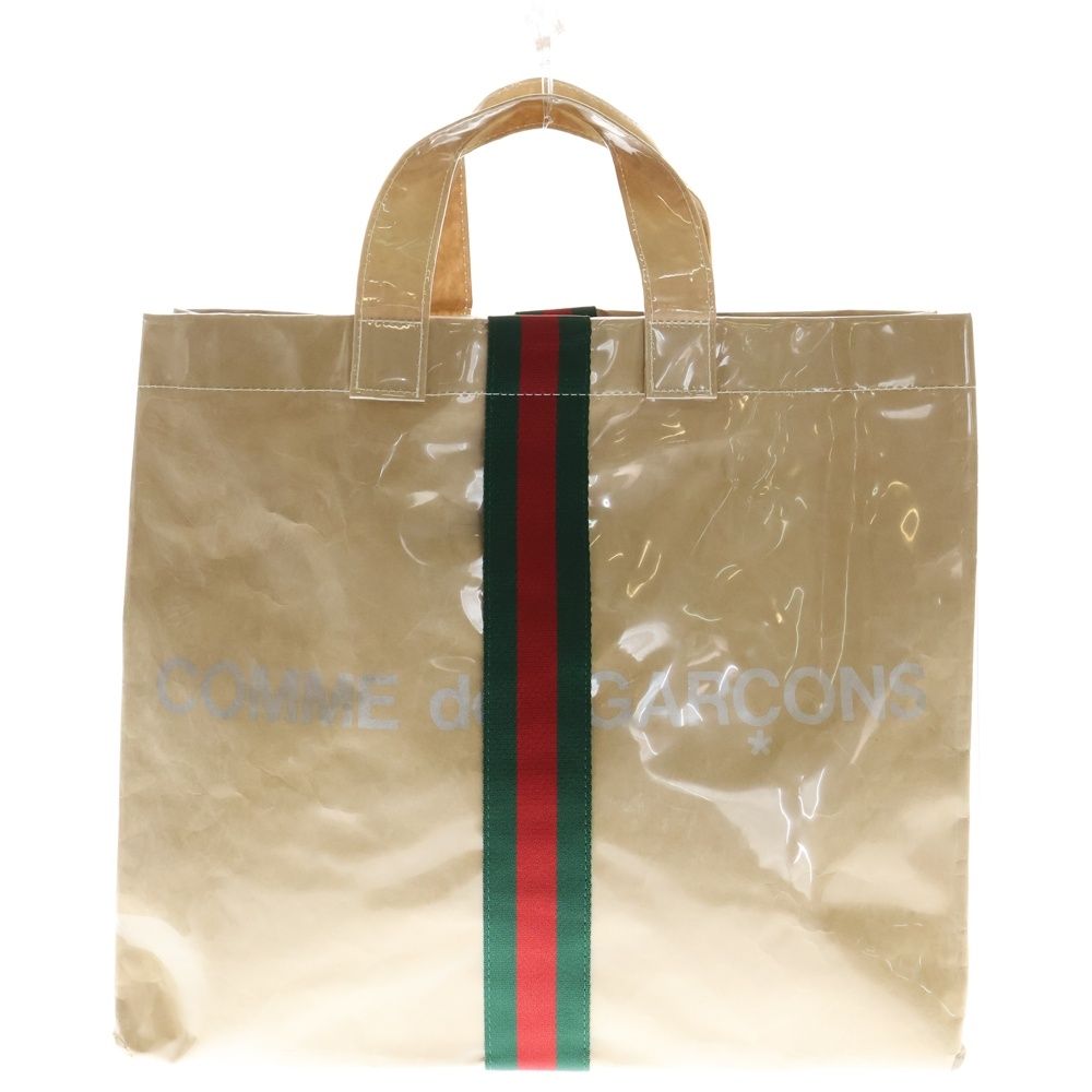 GUCCI グッチ 18 AW COMME des GARCONS コムデギャルソン シェリーライン ロゴプリント PVC クラフト ハンド トートバッグ ブラウン OB K 201