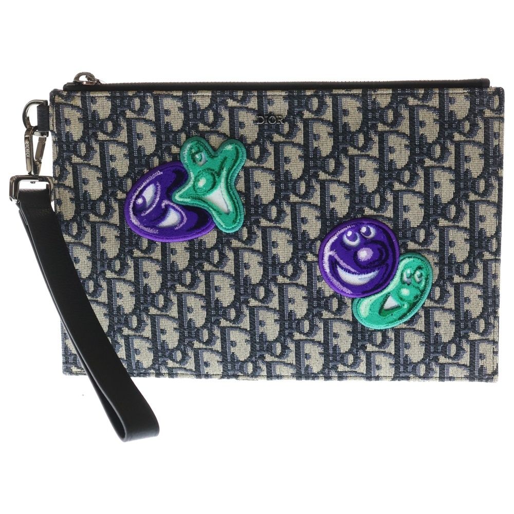 DIOR ディオール KENNY SCHARF ケニーシャーフ オブリーク クラッチバッグ セカンドバッグ ネイビー キャンバス