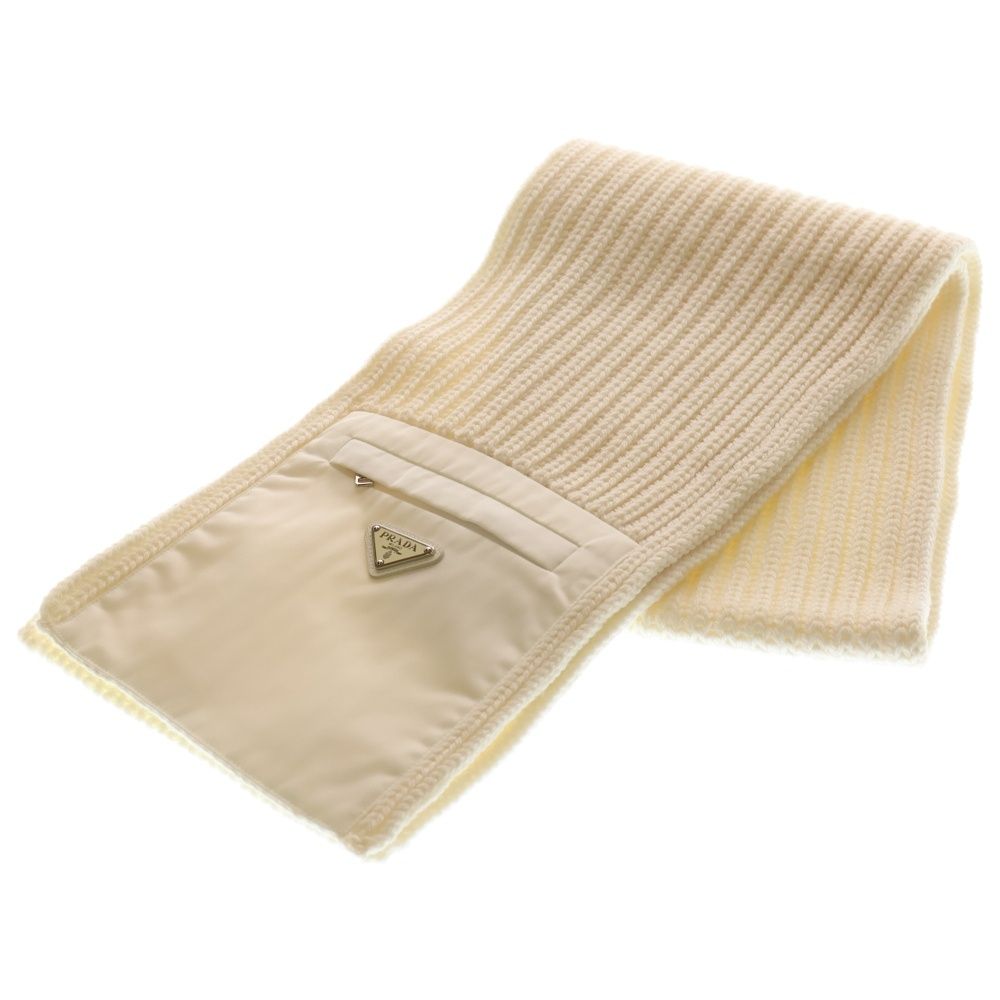 PRADA プラダ RE NYLON 切り替えウールマフラー ホワイト UMS 354 S 202 1 WT 0