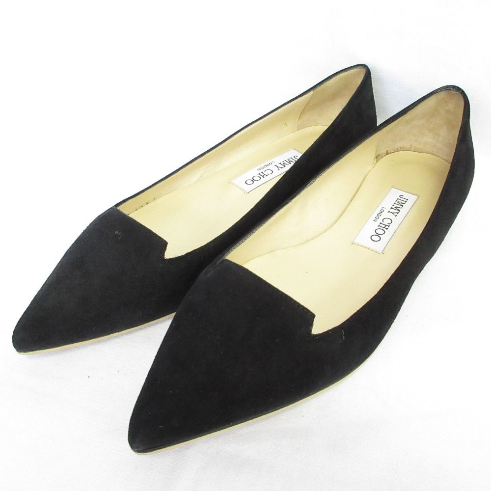 JIMMY CHOO ジミーチュウ ポインテッドトゥ スエード フラットシューズ パンプス 37 24 cm ブラック レディース 古着