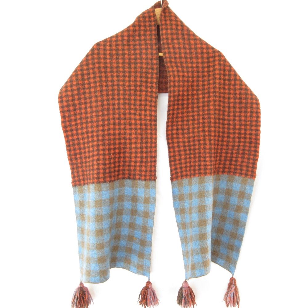 45R 縮絨ギンガムジャガードのマフラー 美品 45R フォーティファイブアール 縮絨ギンガムジャガードのマフラー