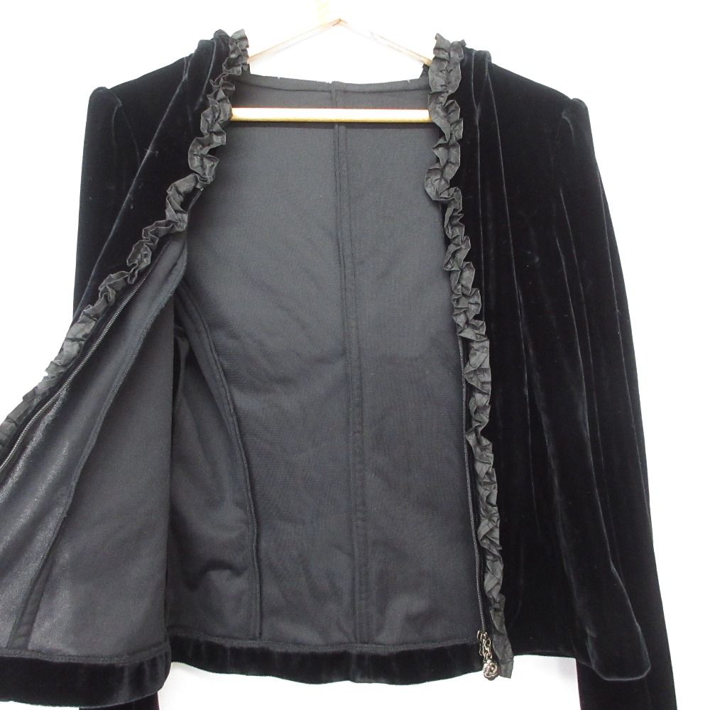 美品 Rene ルネ ジップアップ フリル ベロアパーカー 34 ブラック