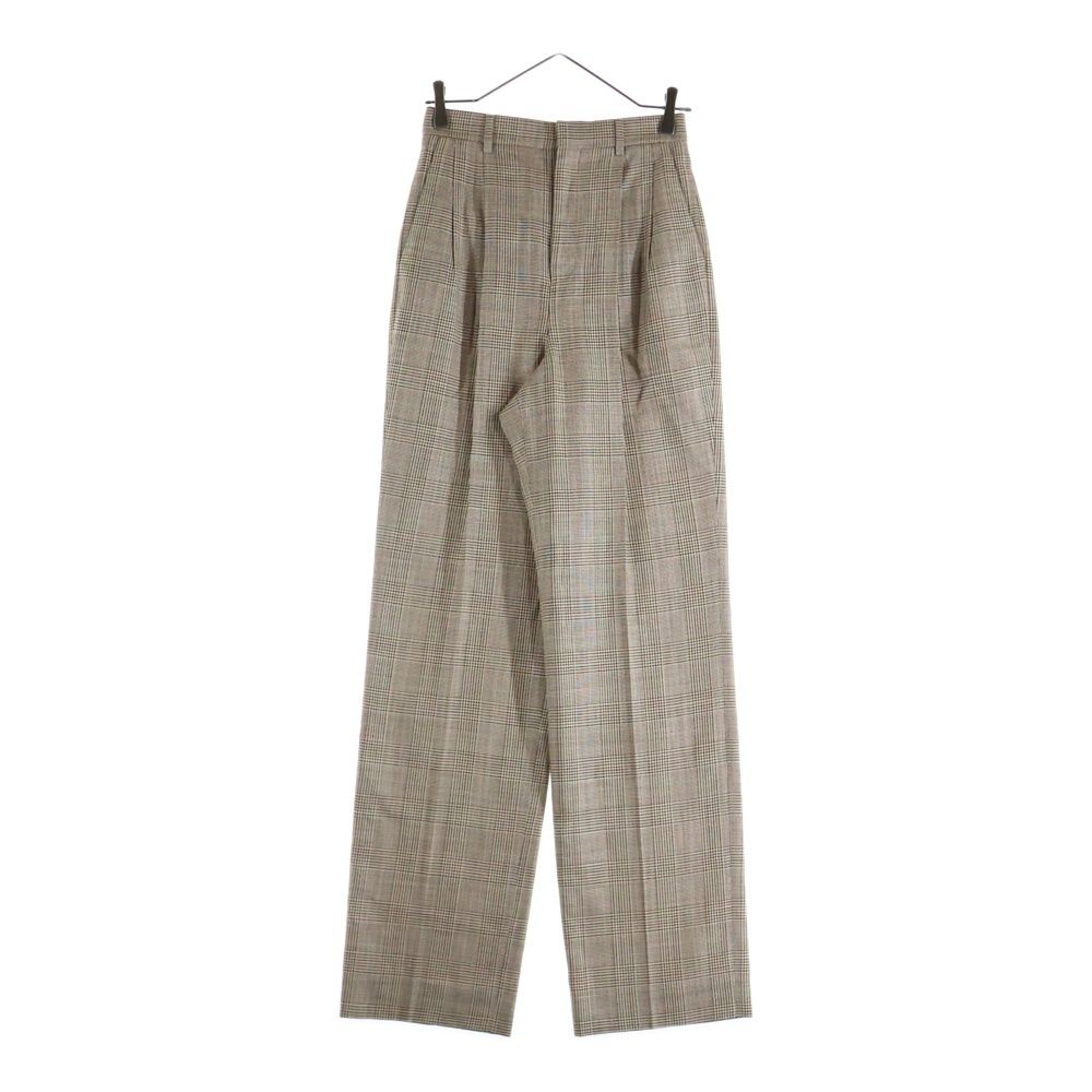 CELINE セリーヌ グレンチェック 2タック シルク ウール ストレート スラックスパンツ トラウザーズ ベージュ
