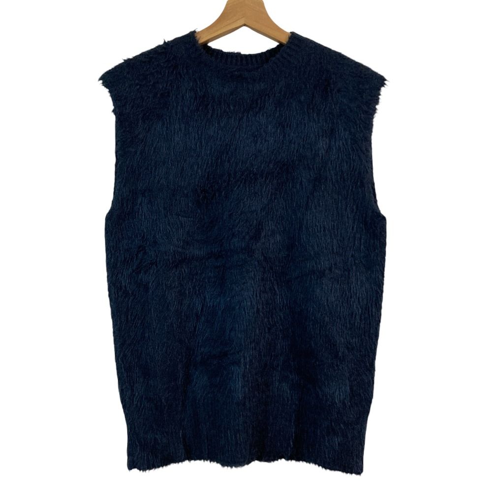 JIL SANDER ジルサンダー シルクシャギーニット ノースリーブセーター ベスト サイズ34 ネイビー レディース 古着