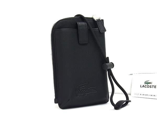LACOSTE ラコステ レザー アイフォンケース スマホケース ショルダー 斜め掛け ブラック系 FU 3347