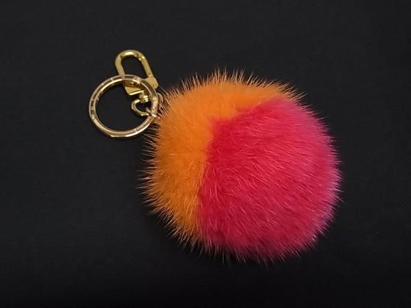LOUIS VUITTON ルイヴィトン M 78624 ファー ボンボン キーホルダー バッグチャーム ピンク系×オレンジ系 FU 7784