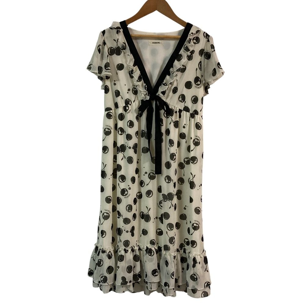 美品 INGEBORG インゲボルグ フルーツ柄 フリル ワンピース サイズ9