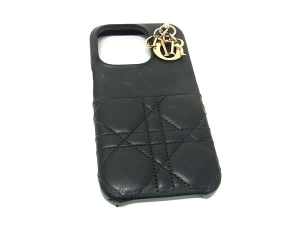 ChristianDior クリスチャンディオール レディディオール カナージュ レザー iPhone 14 Pro対応 アイフォンケース ブラック系 GA 6535