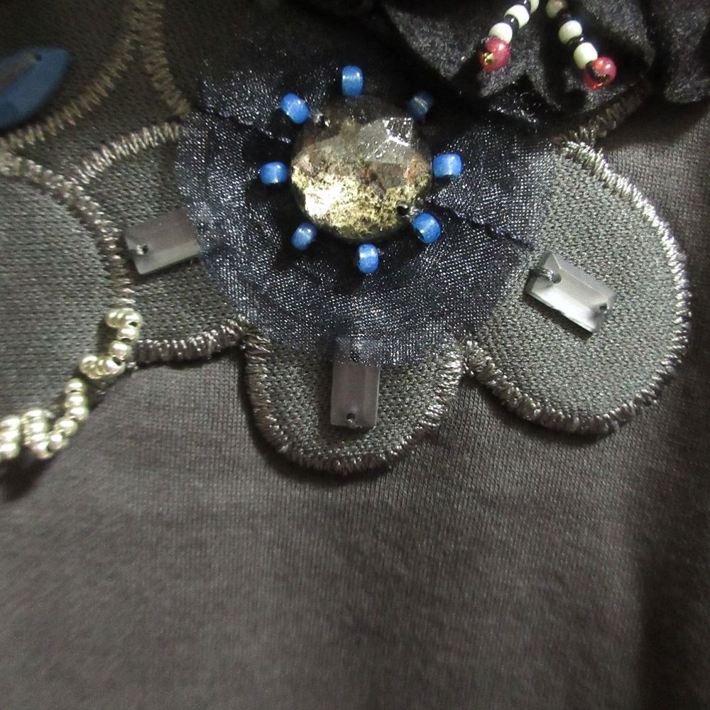 OLLEBOREBLA ALBEROBELLO オレボレブラ アルベロベロ ぶたさん ビジュー プルオーバー ロングスリーブカットソー サイズM グレー レディース 古着