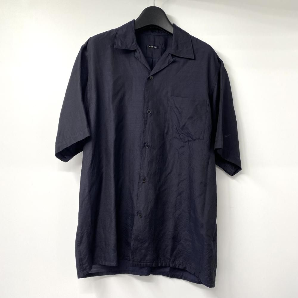 COMOLI 22 ss ウールシルクオープン シャツ サイズ1 V 01 02021 ブラック 半袖 コモリ 17