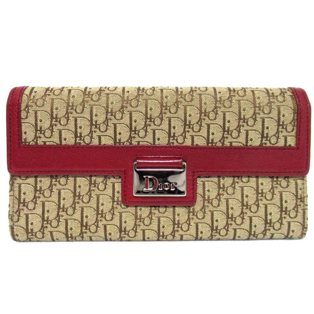 Christian Dior クリスチャンディオール トロッタージャガード ロングウォレット 長財布 ベージュ レディース 古着