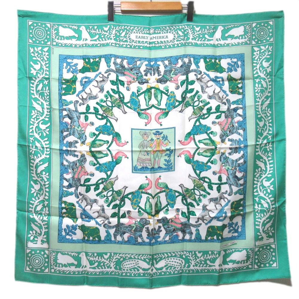 美品 HERMES エルメス カレ90 EARLY AMERICA 古き良きアメリカ シルク