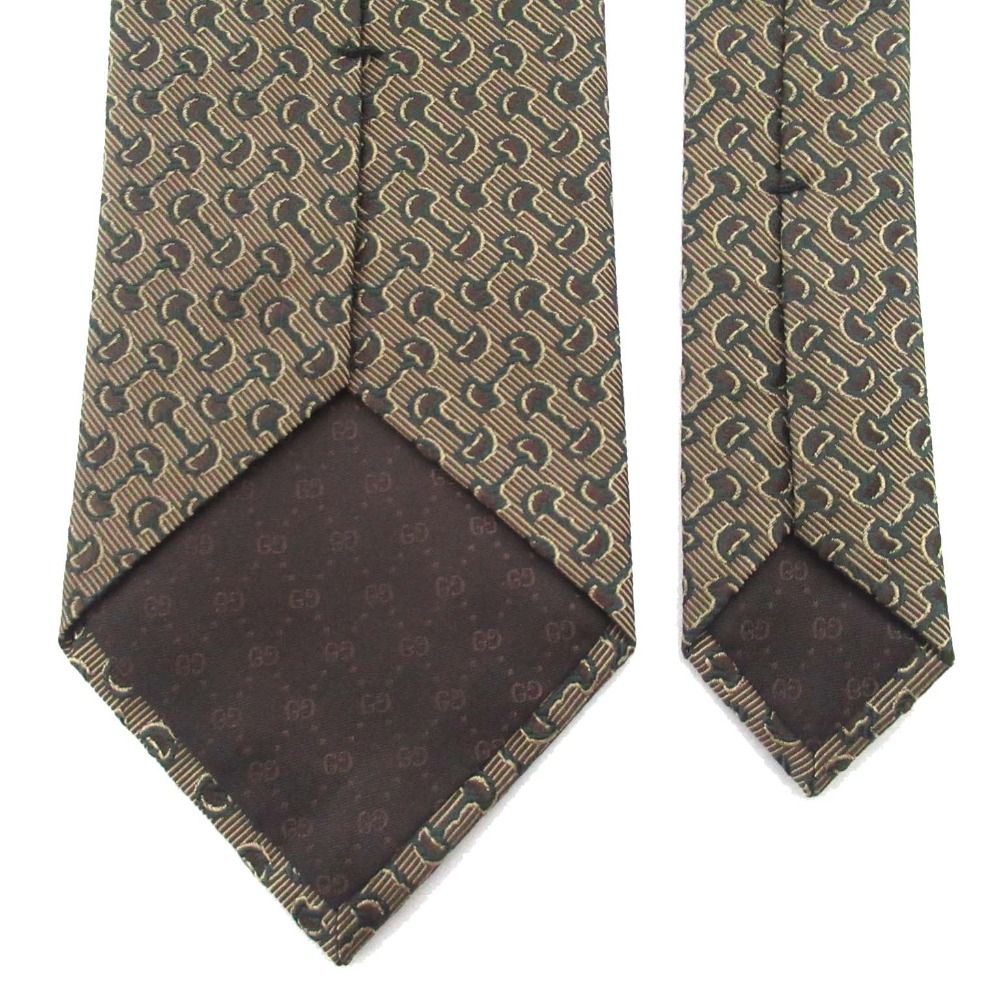  GUCCI グッチ ホースビットジャガード シルク ネクタイ カーキ系 メンズ 古着 ネクタイ 小物