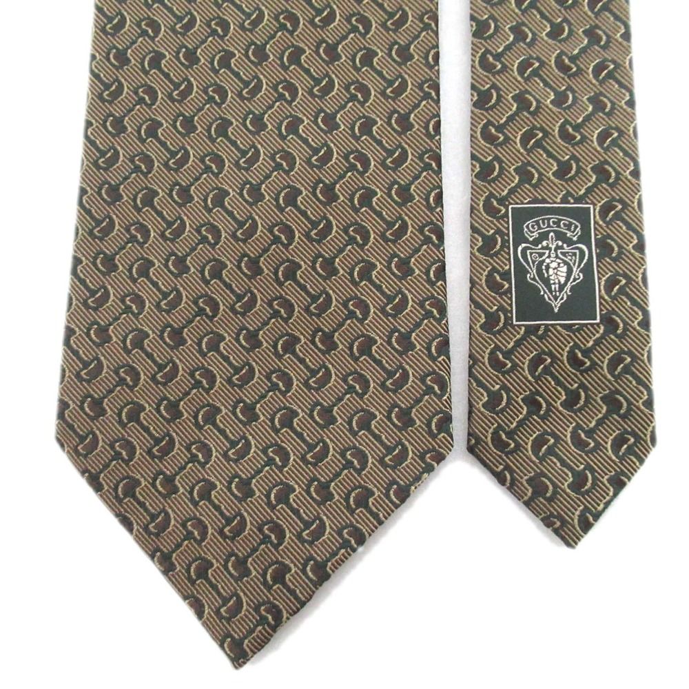 GUCCI グッチ ホースビットジャガード シルク ネクタイ カーキ系 メンズ 古着