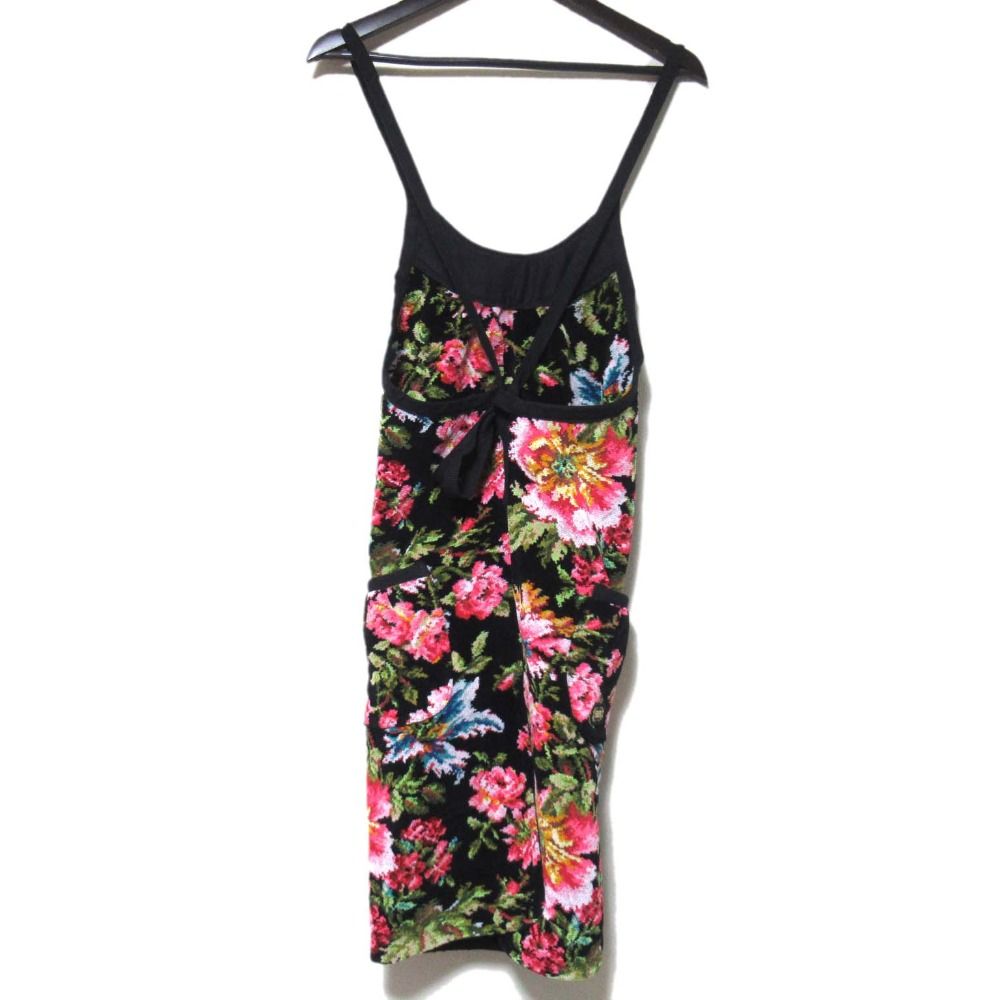 FEILER フェイラー シュニール織 フラワー柄プリント エプロン ブラック レディース 古着