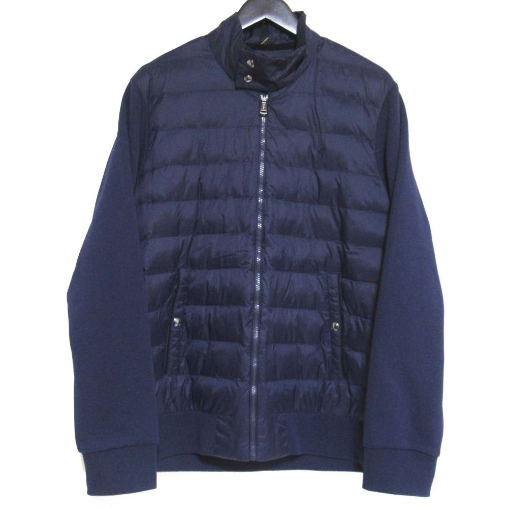 POLO RALPH LAUREN ポロラルフローレン スウェット切替 ジップアップ ダウンジャケット Mサイズ ネイビー メンズ 古着