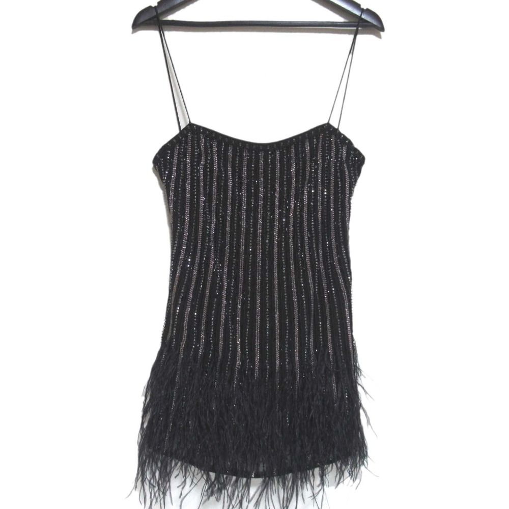 Retrofete レトロフェット フェザービーズ装飾 キャミソール Sサイズ ブラック レディース 古着