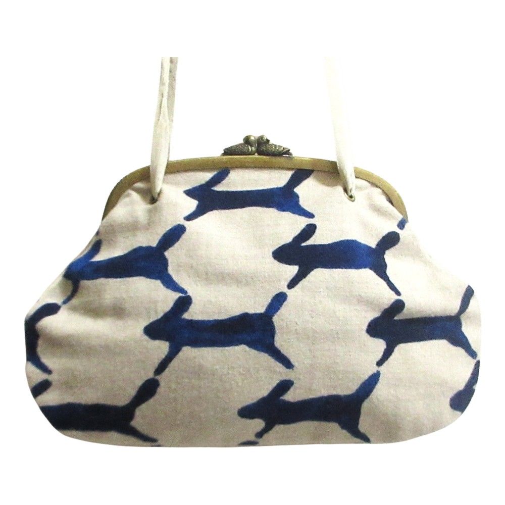 mina perhonen ミナペルホネン RUN カドルバッグ がま口ショルダーバッグ グレージュ ネイビー レディース 古着