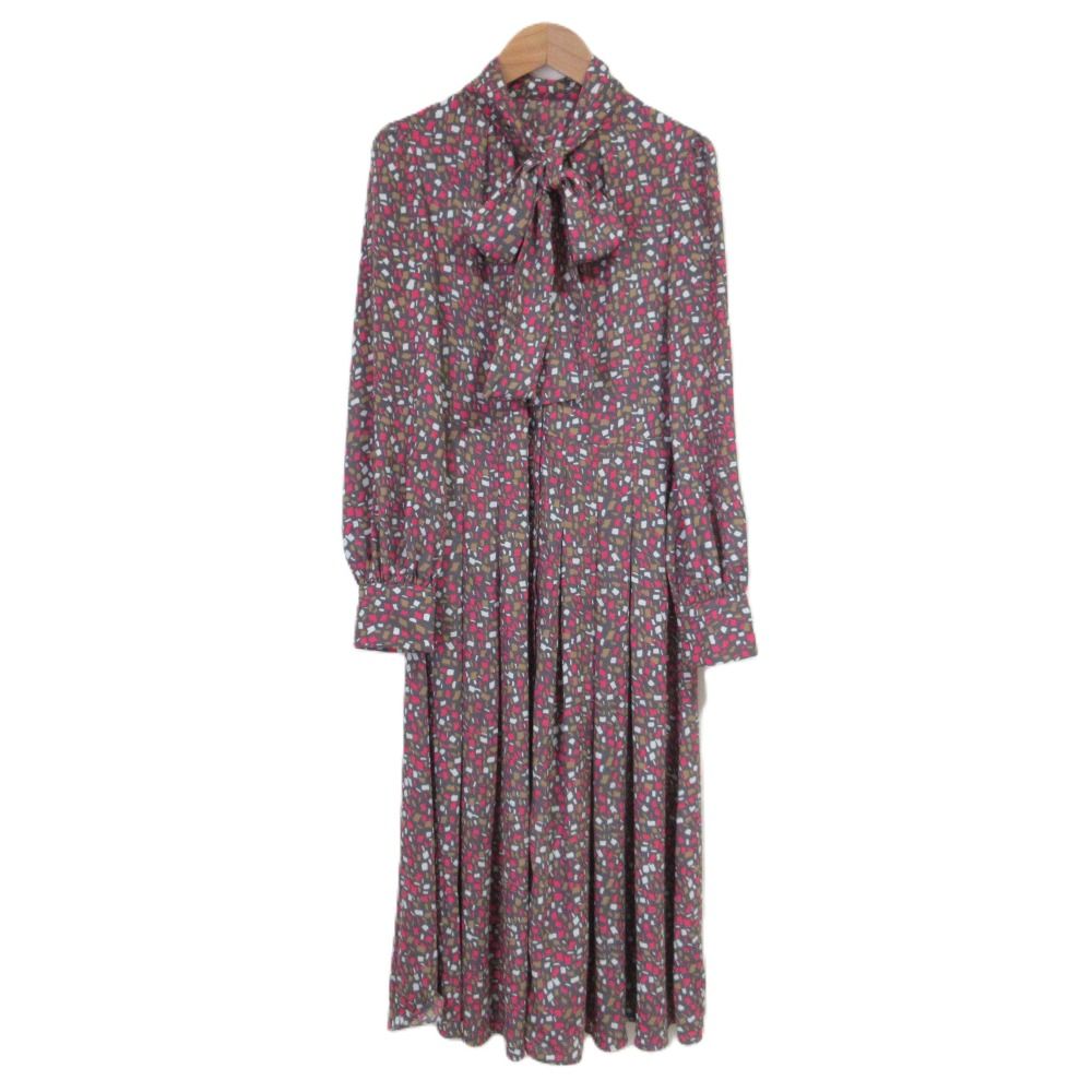 23 AW ANAYI アナイ イレギュラースクエアプリント ギャザーワンピース グレー ピンク ベージュ レディース 古着