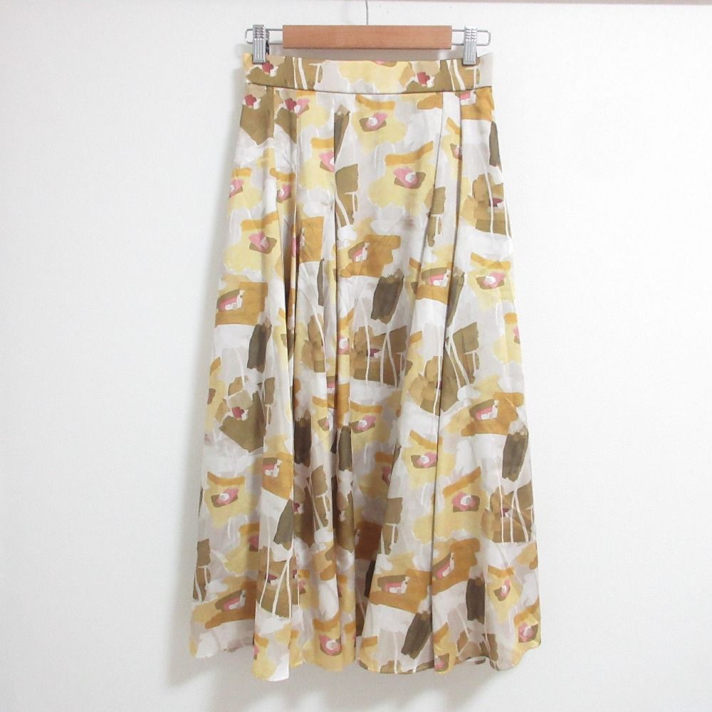 良品 24AW ANAYI アナイ ペイントフラワープリントイレギュラー スカート 38サイズ イエロー マルチカラー レディース 古着  USED