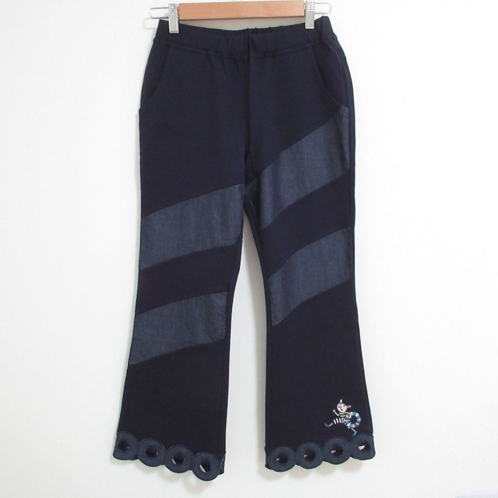 OLLEBOREBLA オレボレブラ アルベロベロ ぶたさん刺繍 カットワークフ パンツ M ネイビー レディース 古着