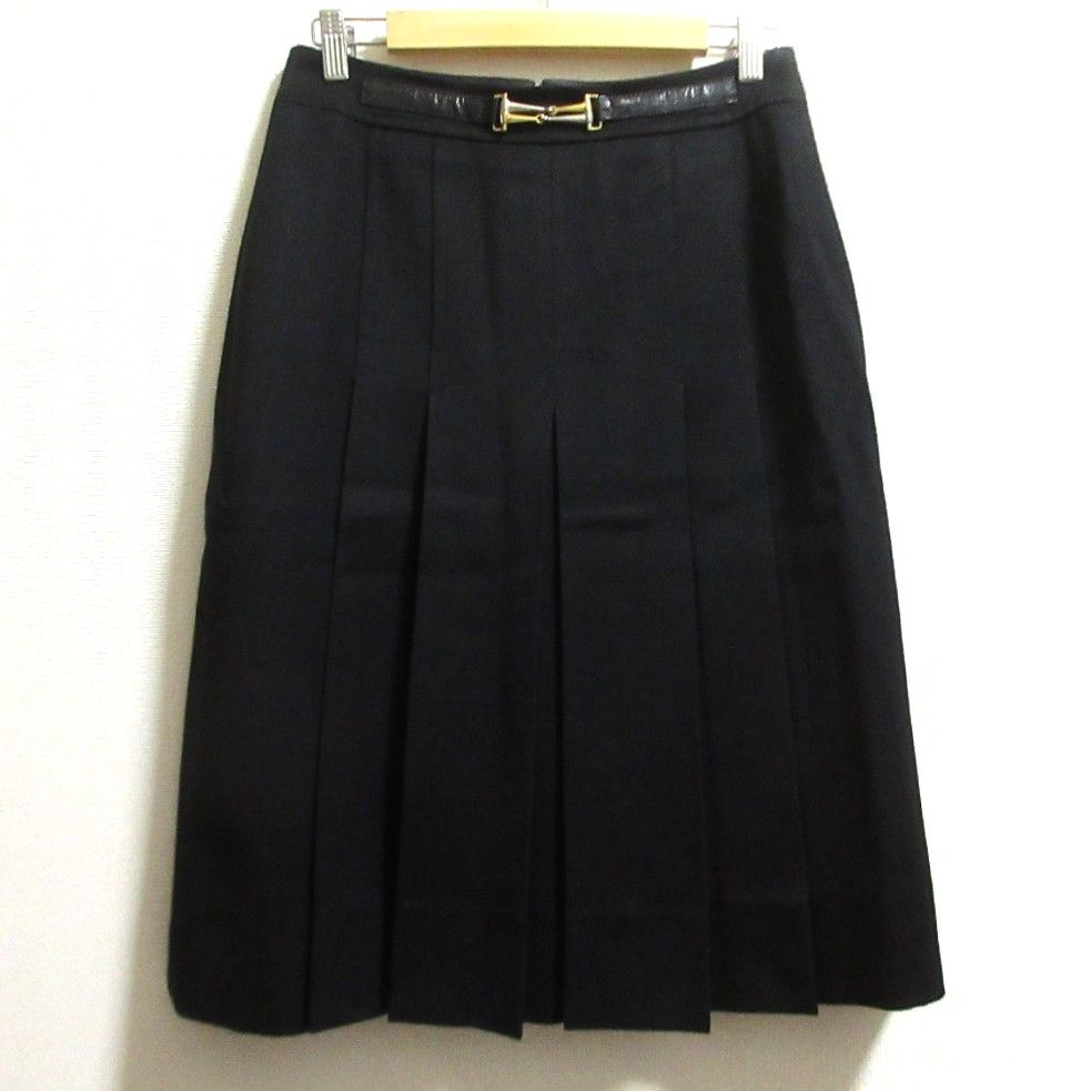 CELINE セリーヌ ヴィンテージ ビット金具 ベルト スカート サイズ42 ブラック レディース 古着