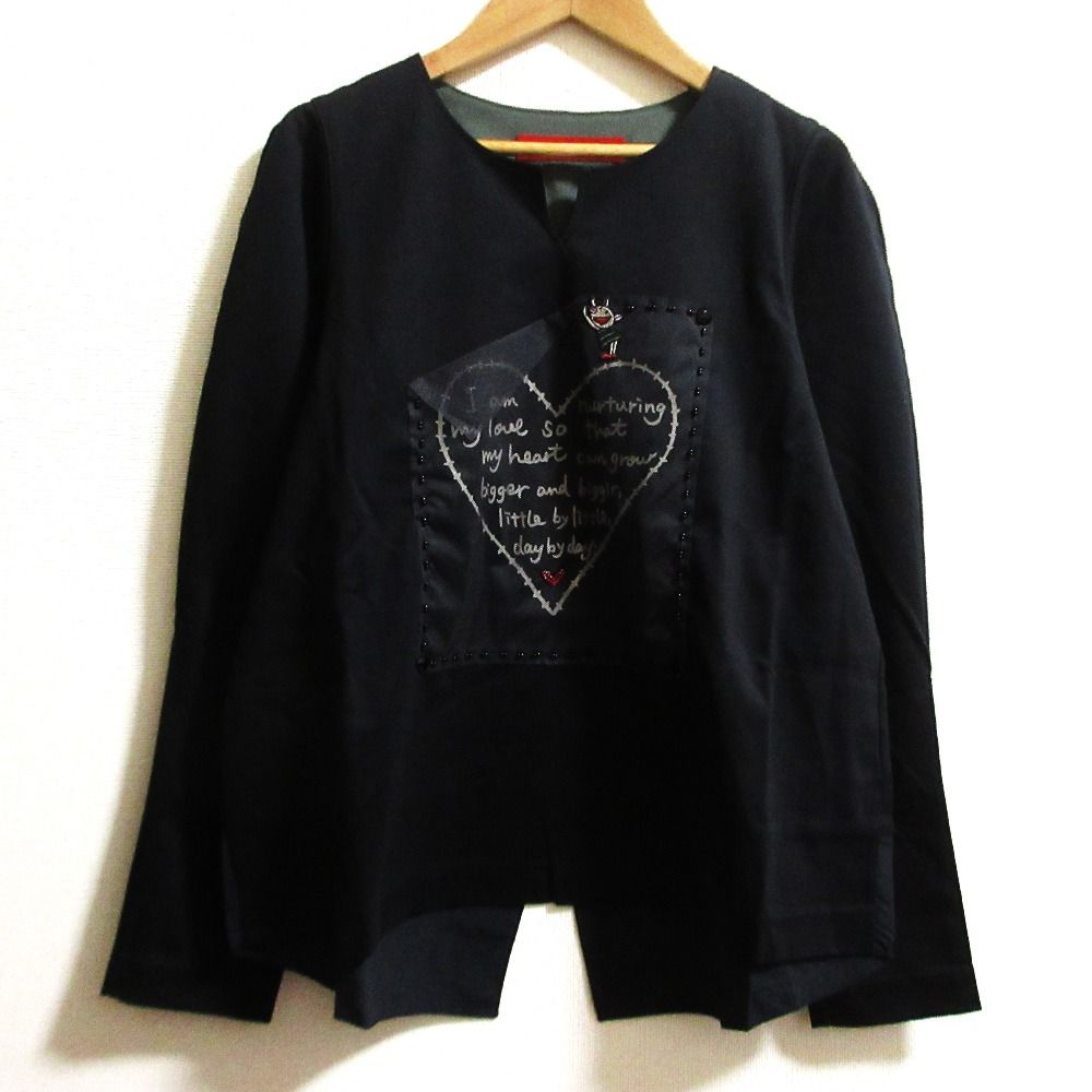 OLLEBOREBLA ALBEROBELLO オレボレブラ アルベロベロ ぶたさん ビジューメッシュ キーネックカットソー サイズM ブラック レディース 古着