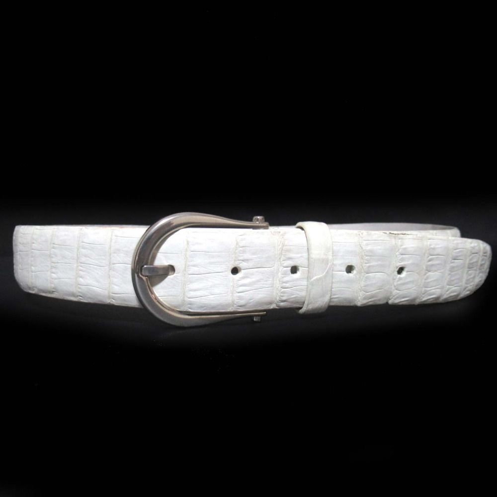 Brioni ブリオーニ クロコダイル レザー ベルト 100 ホワイト×シルバー金具 メンズ 古着